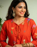 Deep Orange Floral Printed Kurta Palazzo Set with Dupatta