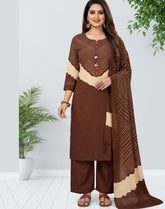 Brown Printed Cotton Kurta Palazzo Set with Dupatta