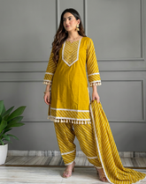 Mustard Yellow Cotton Farsi Salwar Suit with Dupatta