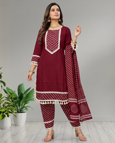 Maroon Cotton Lehari Farsi Salwar Suit with Dupatta