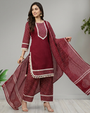 Maroon Cotton Lehari Farsi Salwar Suit with Dupatta