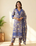 Lavender Floral Printed Kurta Pant Set with Dupatta