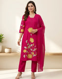 Magenta Lotus Embroidered Party Wear Kurta Pant Set with Dupatta