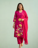 Magenta Lotus Embroidered Party Wear Kurta Pant Set with Dupatta