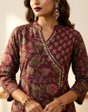 Wine Floral Printed Kurta Pant Set with Dupatta