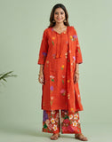 Deep Orange Floral Printed Kurta Palazzo Set with Dupatta