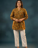 Mustard Brown Ajrak Printed Cotton Kurti