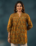 Mustard Brown Ajrak Printed Cotton Kurti