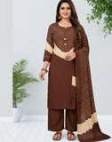 Brown Printed Cotton Kurta Palazzo Set with Dupatta