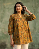 Mustard Brown Ajrak Printed Cotton Kurti