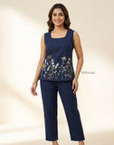 Navy Blue Floral Embroidered Co-ord Set