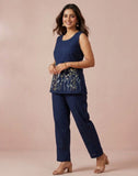 Navy Blue Floral Embroidered Co-ord Set