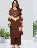 Brown Printed Cotton Kurta Palazzo Set with Dupatta