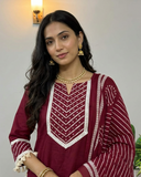 Maroon Cotton Lehari Farsi Salwar Suit with Dupatta
