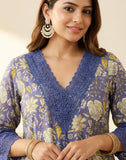 Lavender Floral Printed Kurta Pant Set with Dupatta