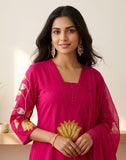 Magenta Lotus Embroidered Party Wear Kurta Pant Set with Dupatta