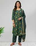 Teal Green Floral Printed Kurta Pant Set with Dupatta