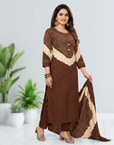 Brown Printed Cotton Kurta Palazzo Set with Dupatta